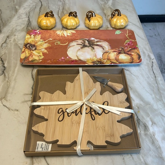Fall/Thanksgiving Bundle: Charcuterie Board Set, Serving Tray, Ceramic Pumpkins - Picture 1 of 5
